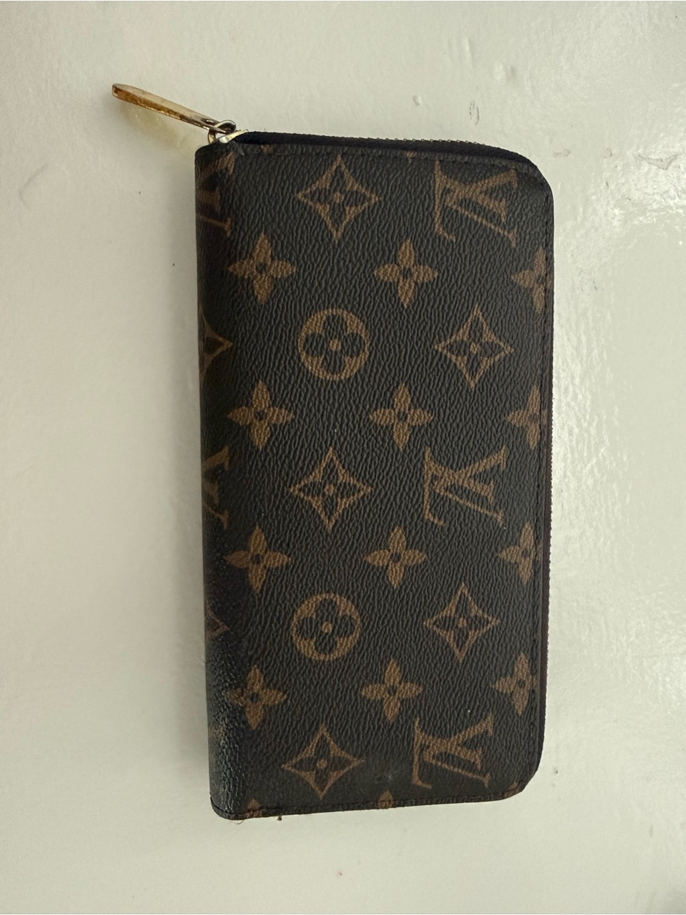 Louis Vuitton Tan Leather Card Slot Interior with Gold Hardware Accents